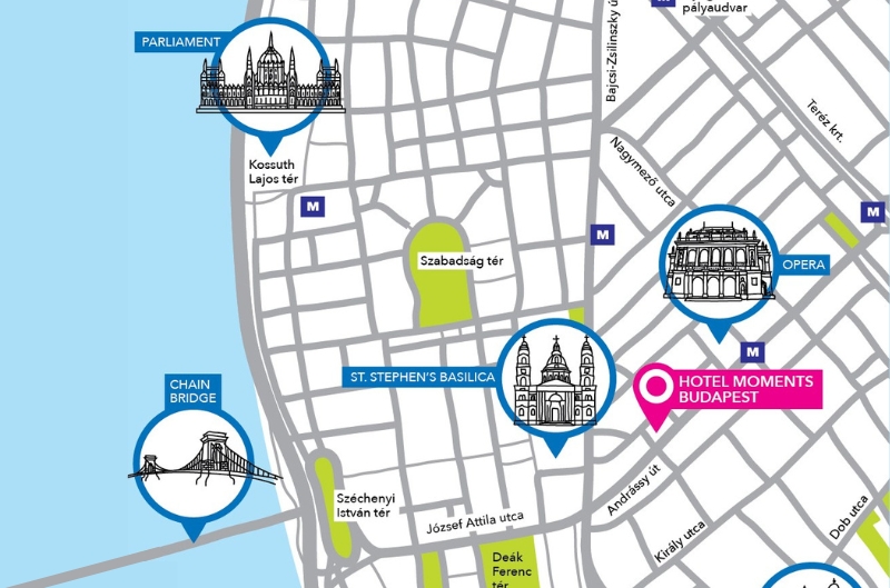 Hotel Moments Budapest Location and sights on a map